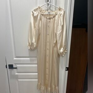 Silk “sleeper” off shoulder dress